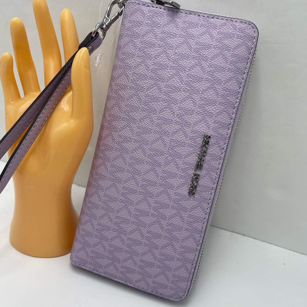 MICHAEL KORS Jet Set Large Signature Logo Continental Wallet Wristlet Phone NWT - Picture 7 of 16